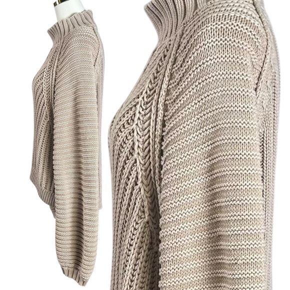 Free People Sweetheart Chunky Knit Mock Neck Oversized Sweater Large Tan Nude - Picture 8 of 16